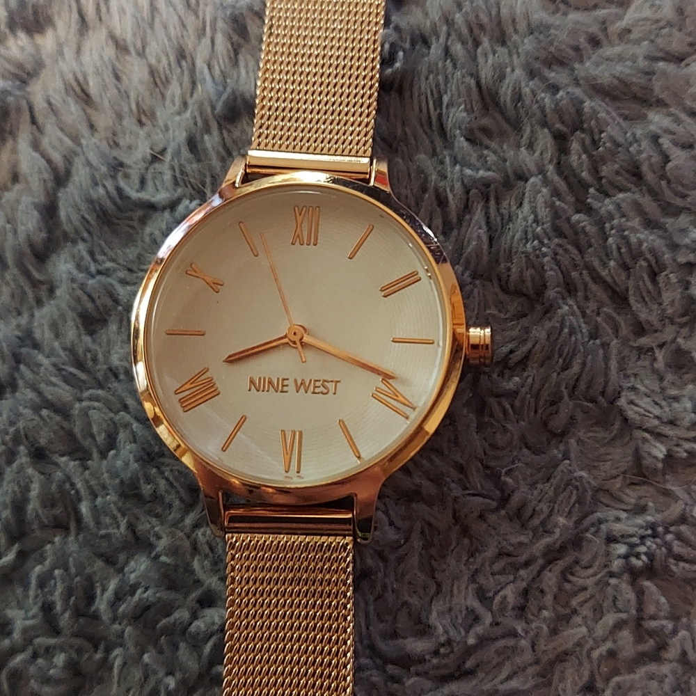 Nine West Rose Gold Tone Mesh Bracelet Watch with White Dial